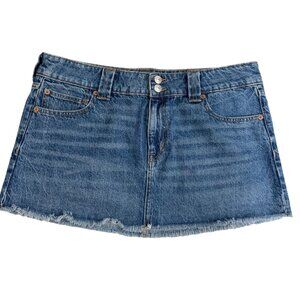 American eagle Low Rise Mini Denim skirt fray Y2K Britney micro sz 12‎